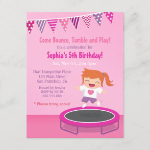 Invitaciones de cumpleaños para niñas en trampolín