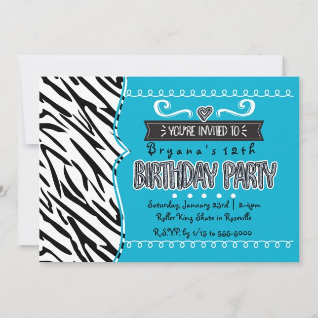 Invitaciones de cumpleaños para niñas en turquesa  (Anverso)
