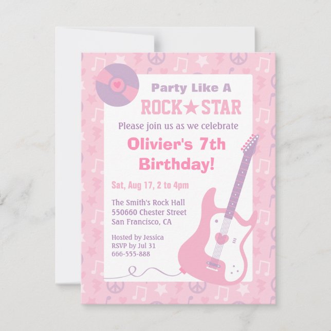 Invitaciones de cumpleaños para niñas estrella de  (Anverso)