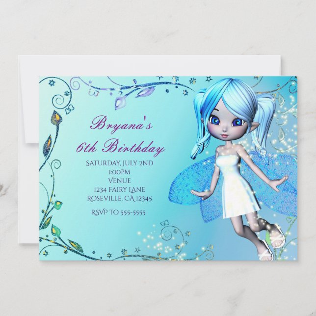 Invitaciones de cumpleaños para niñas hadas de cab (Anverso)