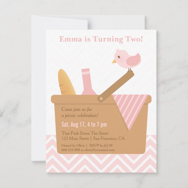 Invitaciones de cumpleaños para niñas, picnic eleg (Anverso)