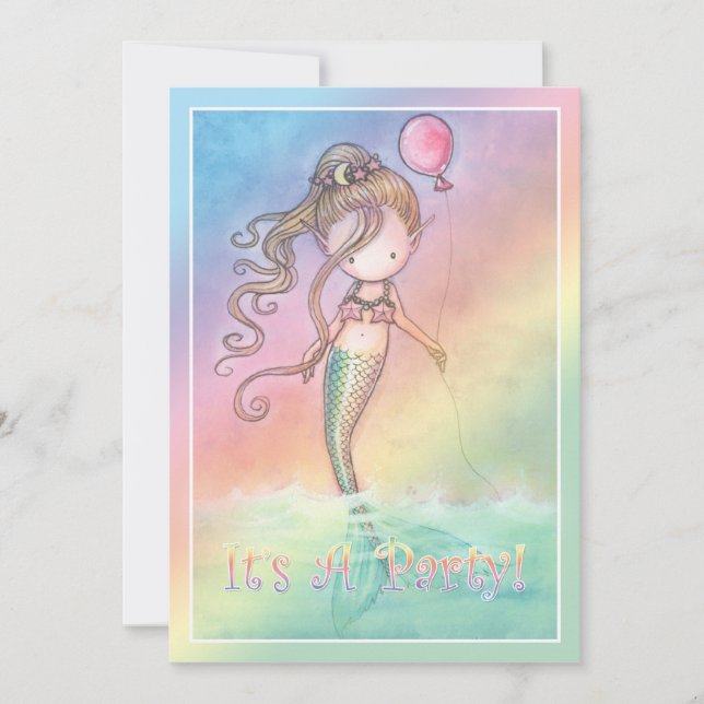 Invitaciones de cumpleaños para niñas sirena (Anverso)