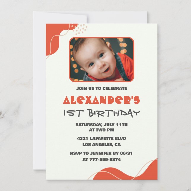 Invitaciones de cumpleaños para niño 1 año Moderna (Anverso)