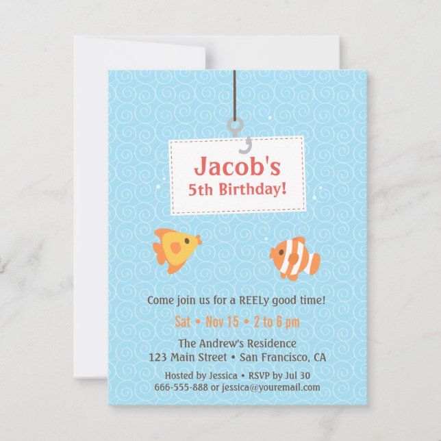 Invitaciones de cumpleaños para niños con anzuelo  (Anverso)
