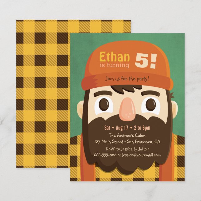 Invitaciones de cumpleaños para niños con barba de (Anverso / Reverso)