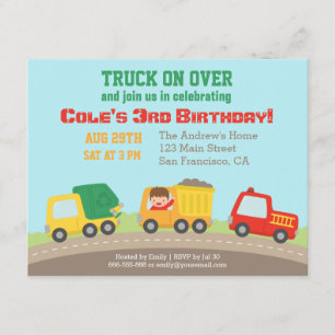 Invitaciones de cumpleaños para niños con camiones