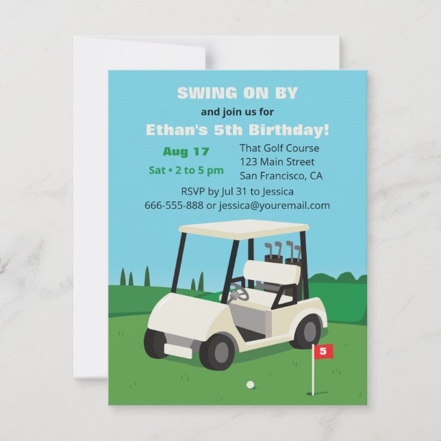 Invitaciones de cumpleaños para niños con carrito  (Anverso)