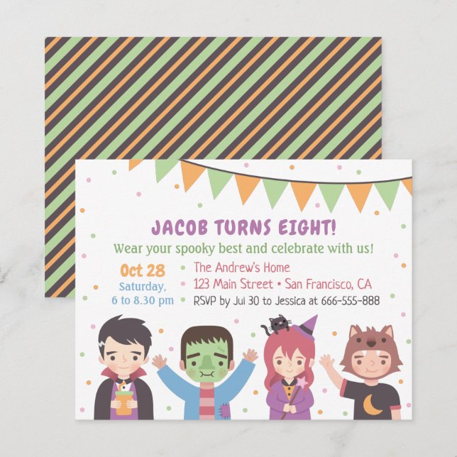 Invitaciones de cumpleaños para niños con disfrace (Anverso / Reverso)
