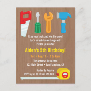 Invitaciones de cumpleaños para niños con herramie