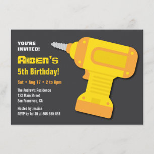 Invitaciones de cumpleaños para niños con herramie