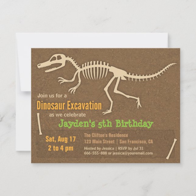 Invitaciones de cumpleaños para niños con huesos d (Anverso)
