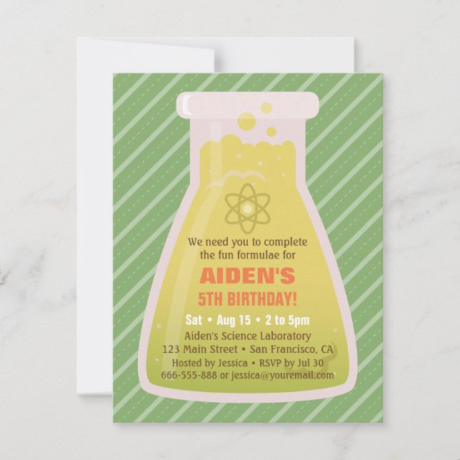 Invitaciones de cumpleaños para niños con matraz d (Anverso)