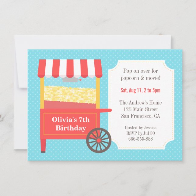 Invitaciones de cumpleaños para niños con palomita (Anverso)