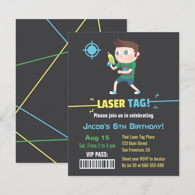 Invitaciones de Cumpleaños para Niños con Pase VIP (Anverso / Reverso)