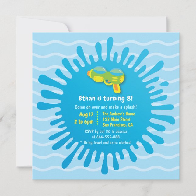 Invitaciones de cumpleaños para niños con pistola  (Anverso)
