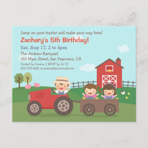 Invitaciones de cumpleaños para niños con tractor 