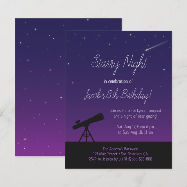 Invitaciones de cumpleaños para niños de Astronomí (Anverso / Reverso)