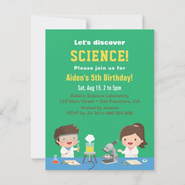 Invitaciones de Cumpleaños para Niños de Ciencia D (Anverso)