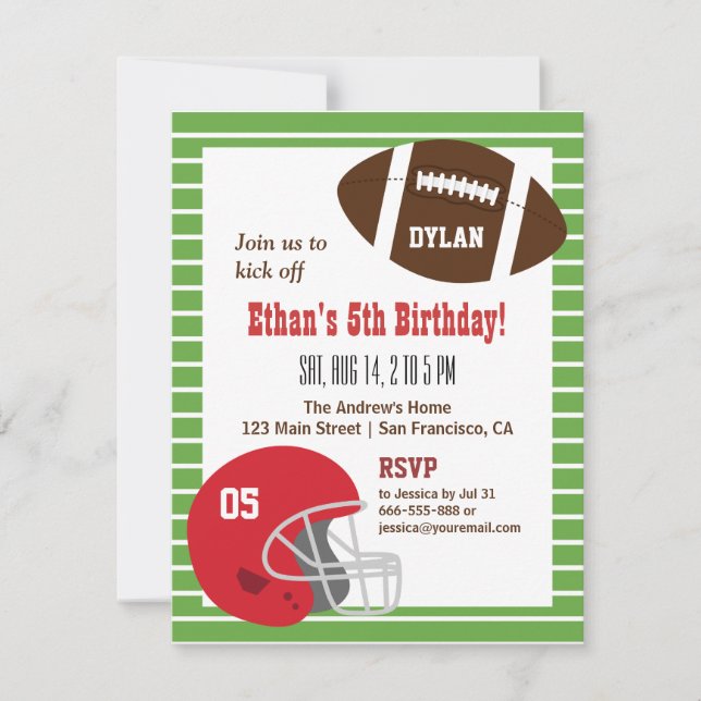 Invitaciones de cumpleaños para niños de fútbol am (Anverso)