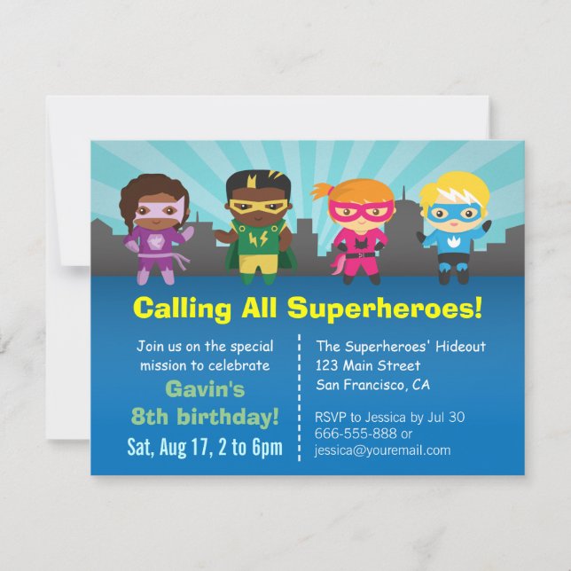 Invitaciones de Cumpleaños para Niños de Grupo de  (Anverso)