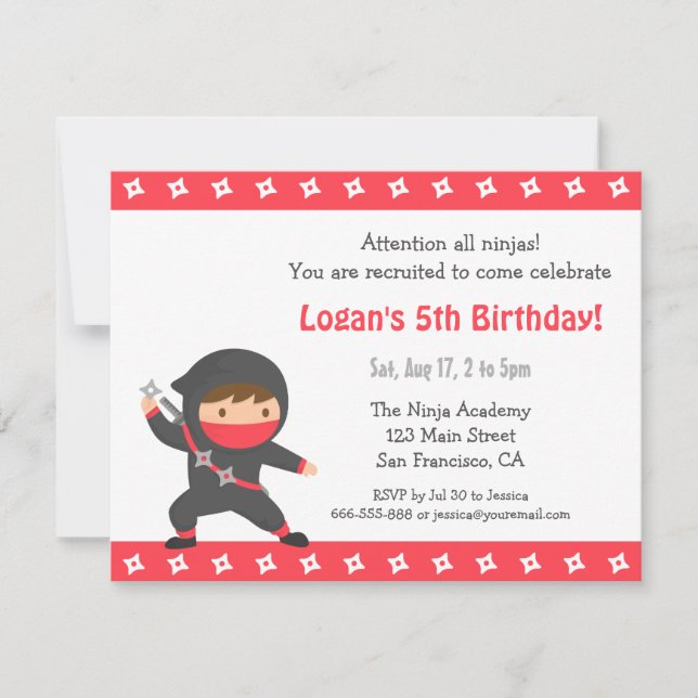 Invitaciones de cumpleaños para niños de Ninja lin (Anverso)