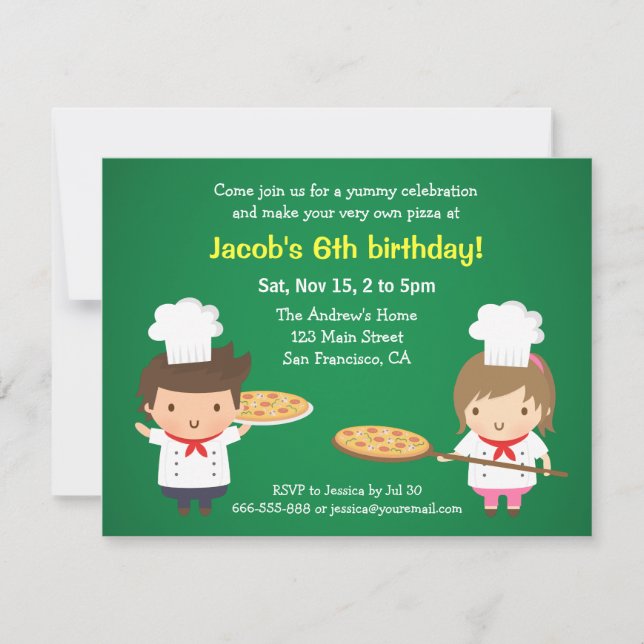 Invitaciones de Cumpleaños para Niños de Pizza Lin (Anverso)