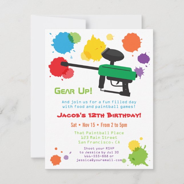 Invitaciones de cumpleaños para niños de Splat Pai (Anverso)