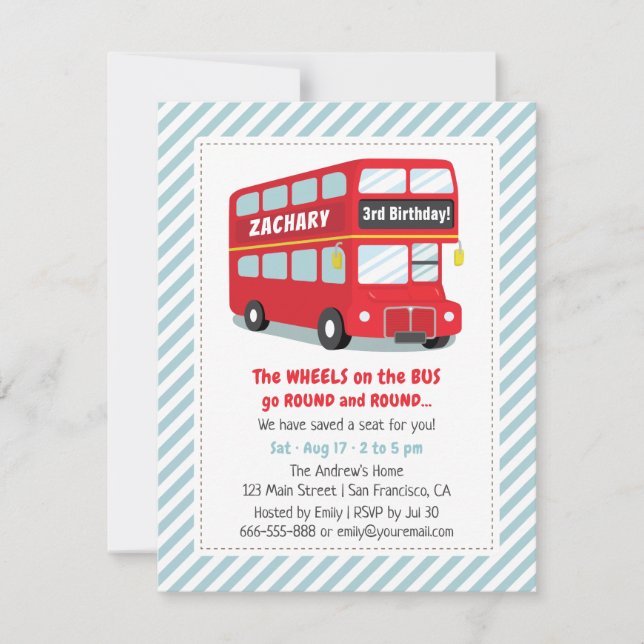 Invitaciones de cumpleaños para niños de Wheels On (Anverso)