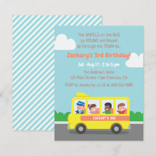 Invitaciones de cumpleaños para niños en autobús e