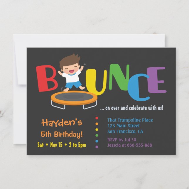 Invitaciones de Cumpleaños para Niños en Bounce Tr (Anverso)