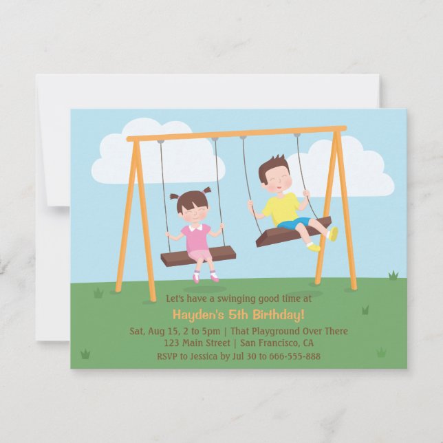 Invitaciones de cumpleaños para niños en el parque (Anverso)