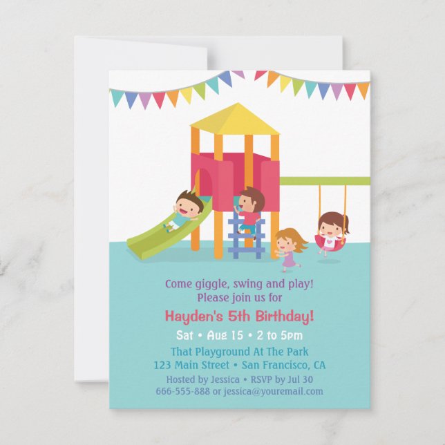 Invitaciones de cumpleaños para niños en parque in (Anverso)