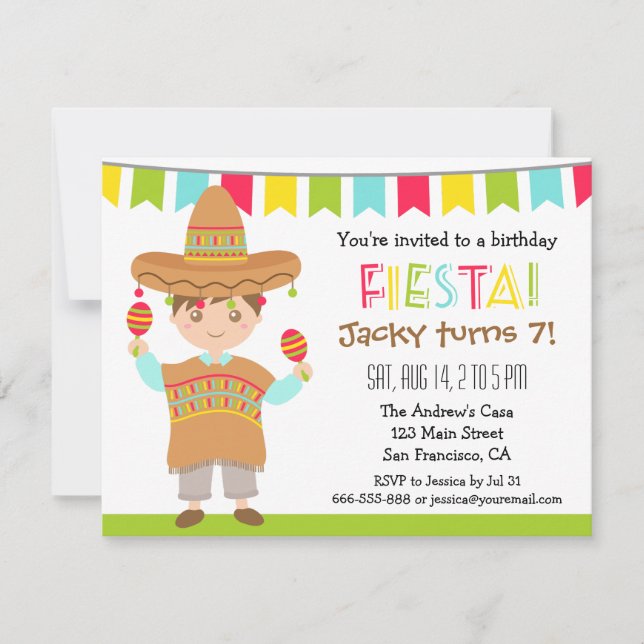 Invitaciones de Cumpleaños para Niños Fiesta Mexic (Anverso)