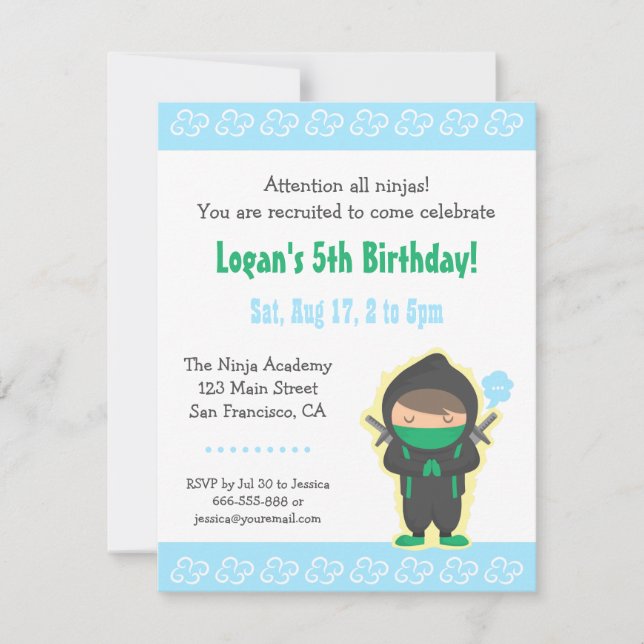 Invitaciones de cumpleaños para niños, lindo niño  (Anverso)