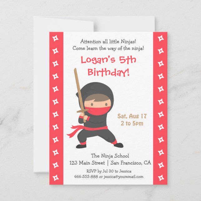 Invitaciones de cumpleaños para niños Ninja con Ka (Anverso)