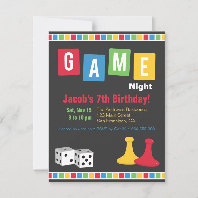 Invitaciones de cumpleaños para niños noche de jue (Anverso)