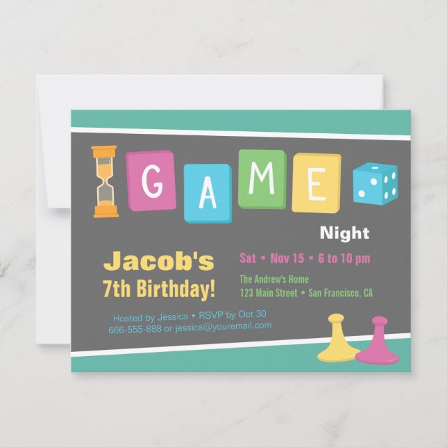 Invitaciones de cumpleaños para noche de juegos de (Anverso)