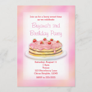 Invitaciones de cumpleaños para pastel de fresa
