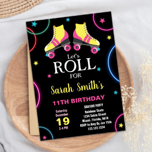 Invitaciones de cumpleaños para patinar en rosa am