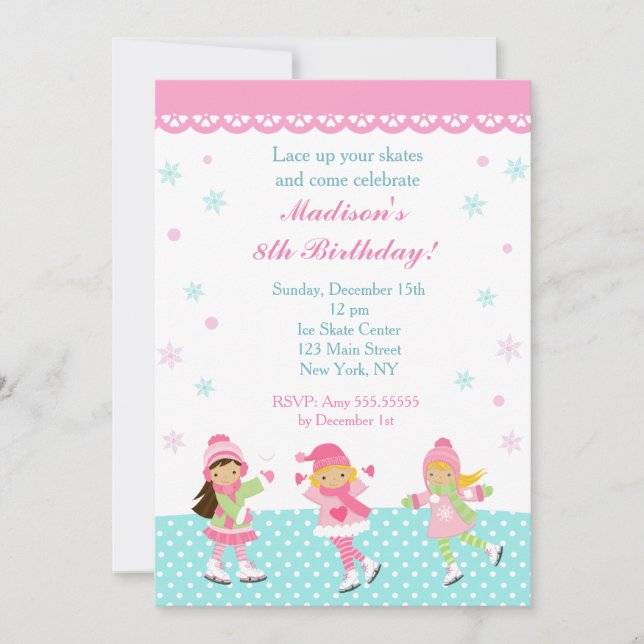 Invitaciones de cumpleaños para patinar sobre hiel (Anverso)