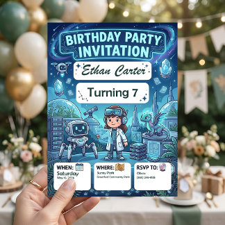 Invitaciones de cumpleaños para pequeños científic