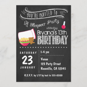 Invitaciones de cumpleaños para pijamada en pizarr