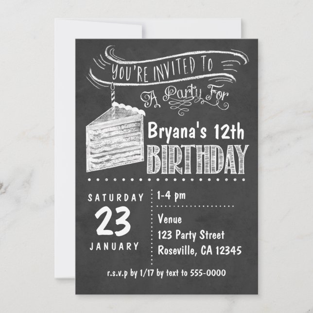 Invitaciones de cumpleaños para rebanada de pastel (Anverso)