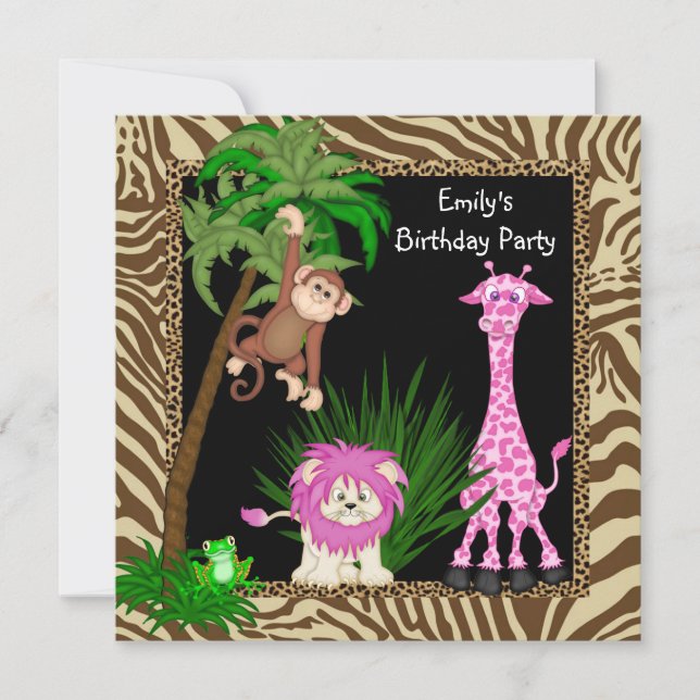 Invitaciones de cumpleaños para safari de niñas en (Anverso)