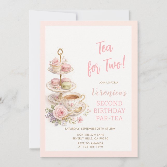Invitaciones de cumpleaños para té floral para dos (Anverso)