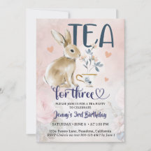 Invitaciones de cumpleaños para tres con conejo Bu