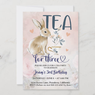 Invitaciones de cumpleaños para tres con conejo Bu