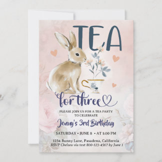 Invitaciones de cumpleaños para tres con conejo Bu