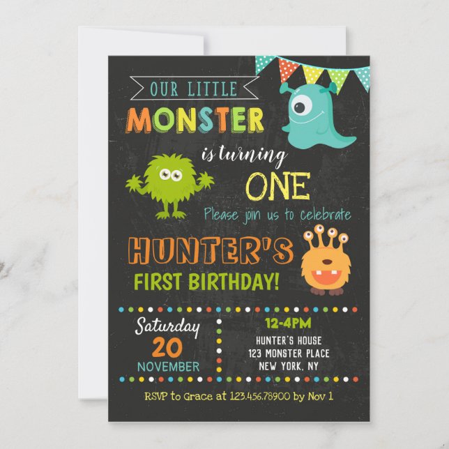 Invitaciones de cumpleaños - Pequeño monstruo (Anverso)