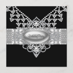 Invitaciones de cumpleaños perlas diamantes negras